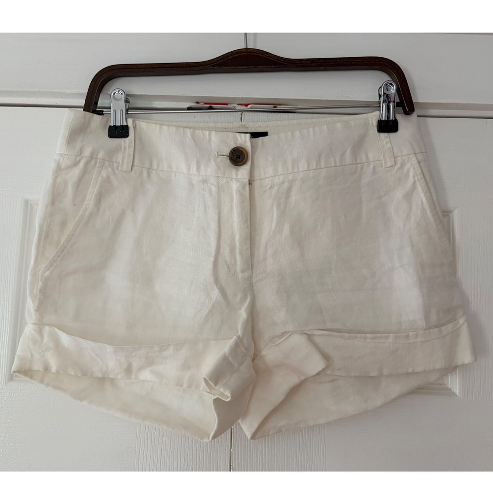 J.Crew Baird McNutt Irish Linen City Fit Shorts White Cuffed Size 4